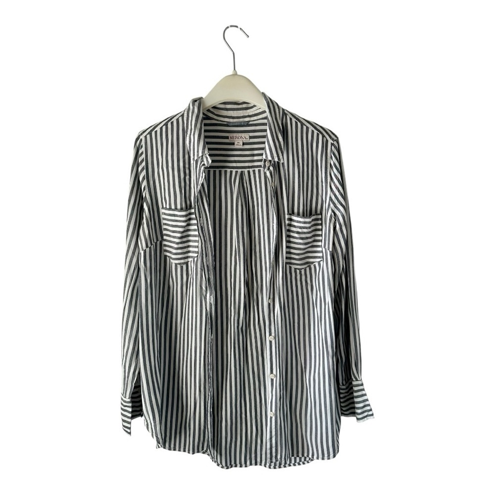 Merona Black and White Striped Button Down Shirt SizeXL